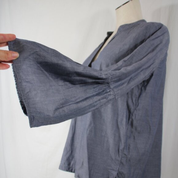 Ann Taylor Loft Chambray Blouse Flare Sleeve Bohemian Peasant Women's S - Picture 5 of 9